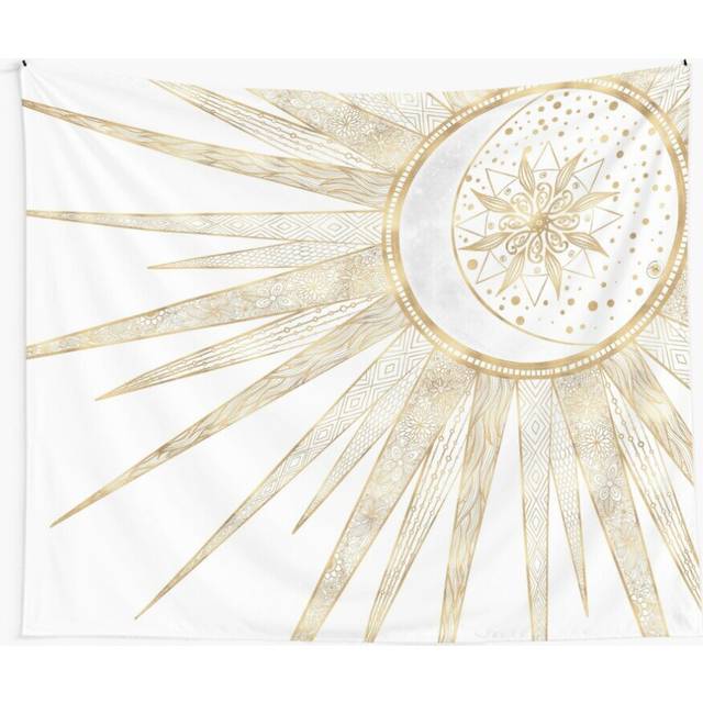 Tapestry 60x50inch Elegant Gold Doodles Sun Moon Mandala Wall Hanging Art DÃ©cor Living Room