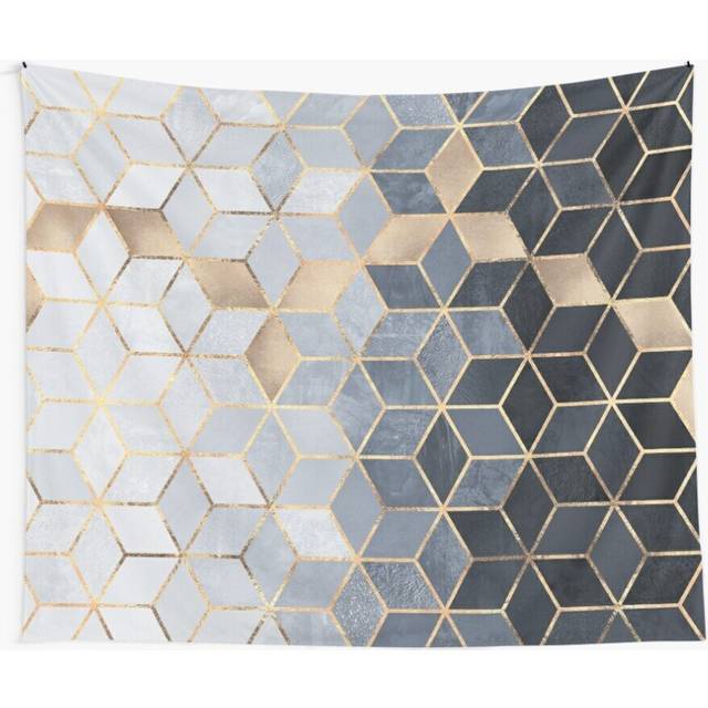 Tapestry 60x50inch Soft Blue Gradient Cubes Wall Hanging Art DÃ©cor Living Room