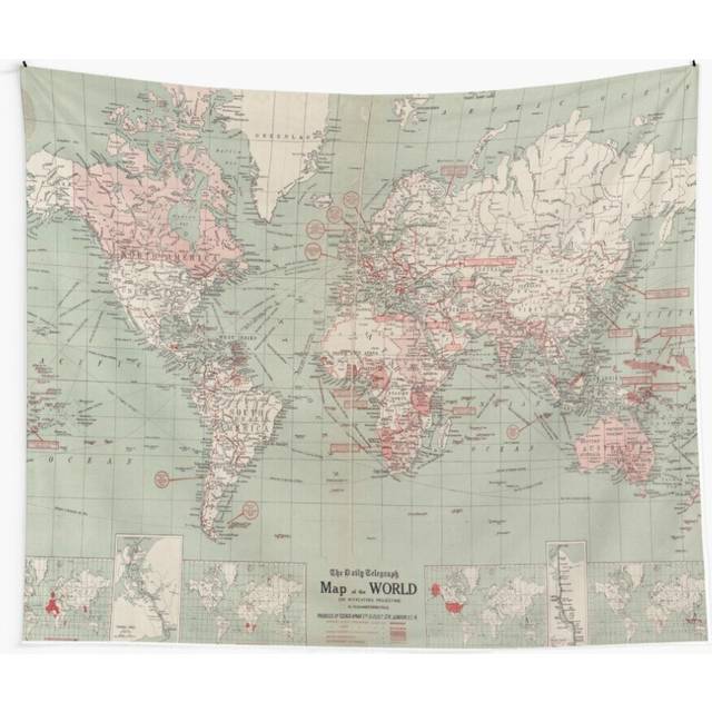 Tapestry 60x50inch Vintage Map of The World (1918) Wall Hanging Art DÃ©cor Living Room