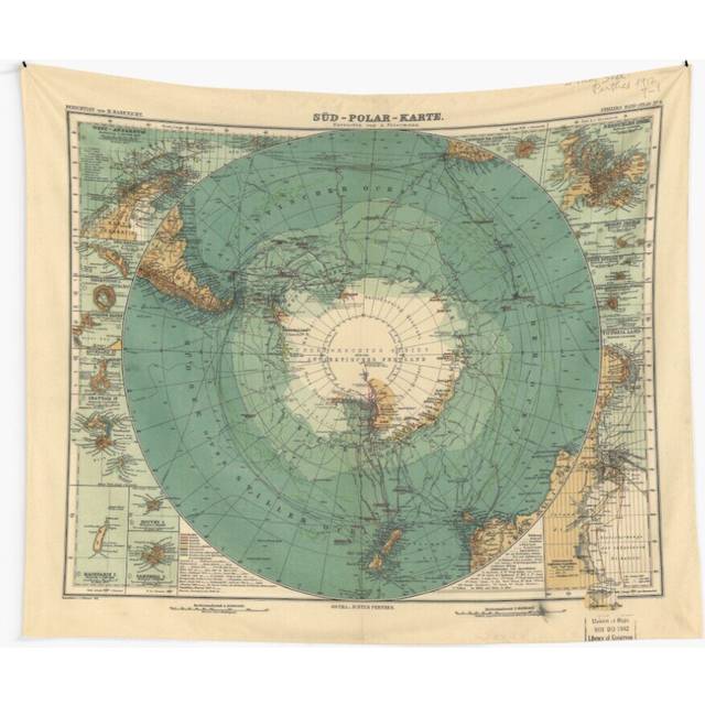 Tapestry 60x50inch Map of Antarctica from 1912 (SÃ¼d-Polar-Karte) Wall Hanging Art DÃ©cor Living Room