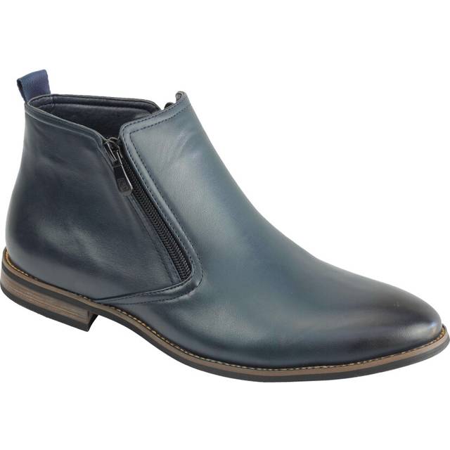(44, Navy Blue) Mens Chelsea Boots Retro Classic Low Ankle 2 Zip Smart Casual Shoes UK Sizes