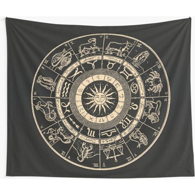 Tapestry 60x50inch Hand Drawn Zodiac Chart Jet Black and Bone White Wall Hanging Art DÃ©cor Living Room