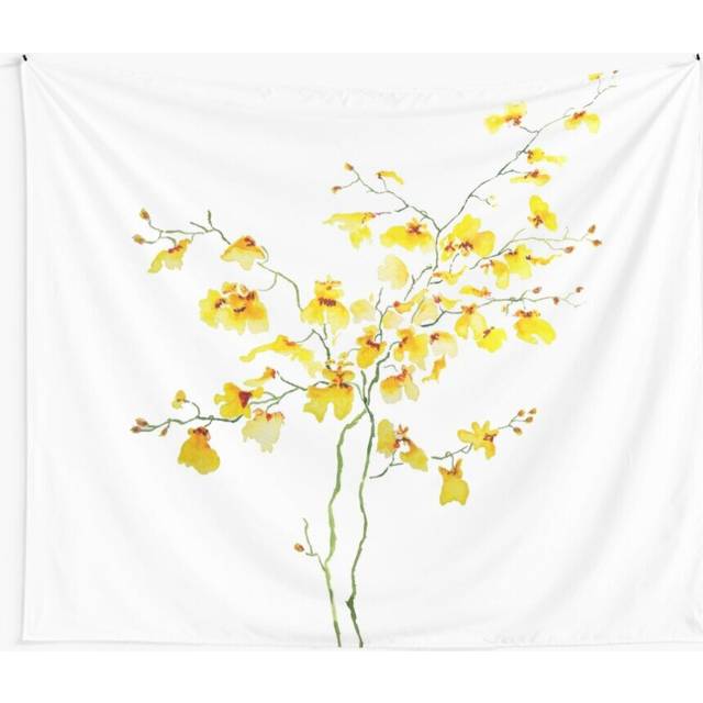 Tapestry 60x50inch yellow Oncidium Orchid watercolor Wall Hanging Art DÃ©cor Living Room