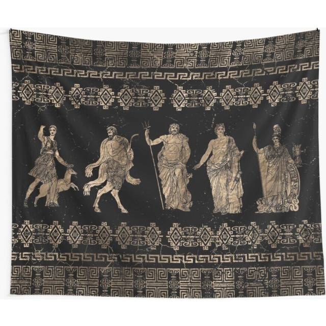 Tapestry 60x50inch Greek Dieties and Meander key ornament Wall Hanging Art DÃ©cor Living Room