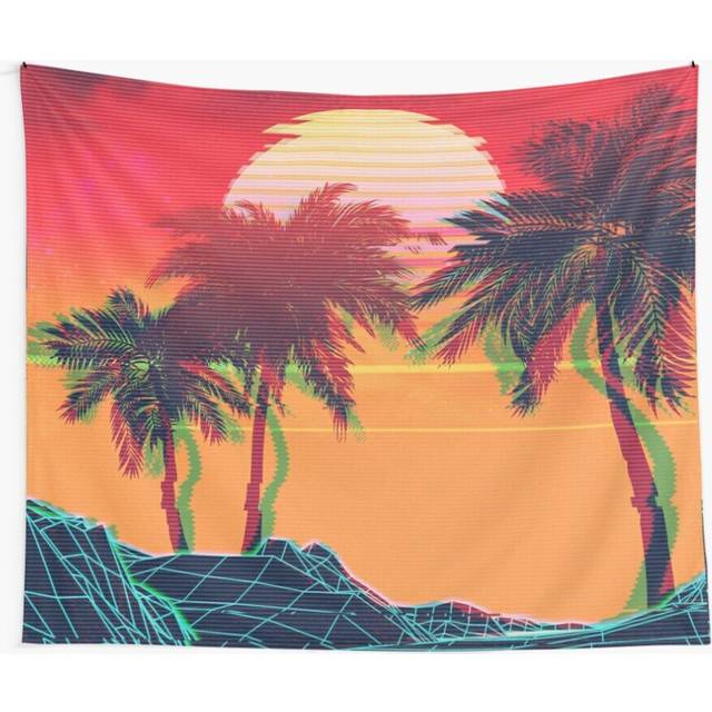 Tapestry 60x50inch Vaporwave landscape with rocks and palms Wall Hanging Art DÃ©cor Living Room