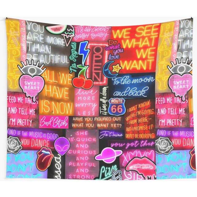 Tapestry 60x50inch Neon Signs Vibes Collage Wall Hanging Art DÃ©cor Living Room
