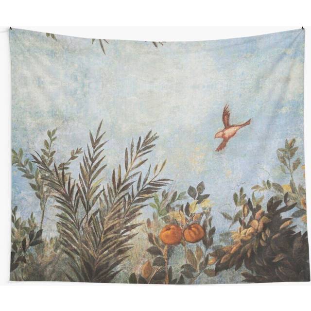 Tapestry 60x50inch ANTIQUE ROMAN WALL PAINTINGS,FLYING BIRD, BLUE SKY AND FRUIT TREES ,GREEN FLORAL Wall Hanging Art DÃ©cor Living Room