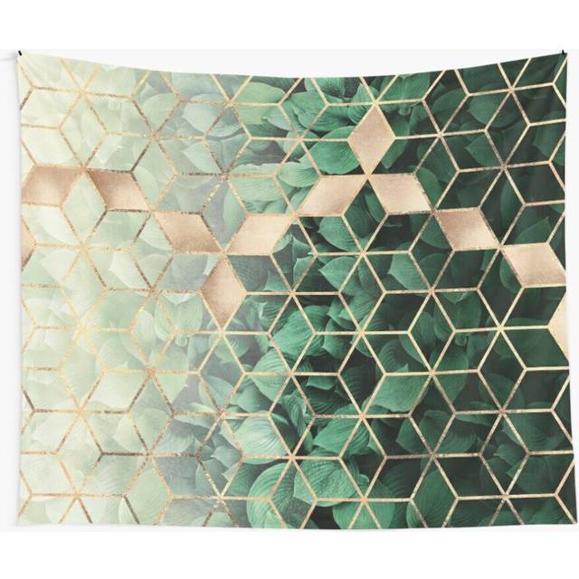 Tapestry 60x50inch Leaves And Cubes Wall Hanging Art DÃ©cor Living Room