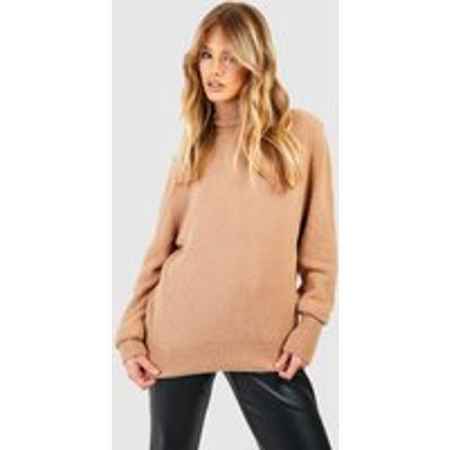 Womens Soft Knit Roll Neck Jumper - Beige - M/L, Beige