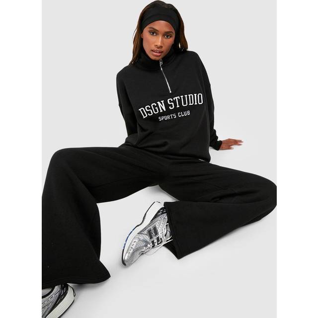 Womens Dsgn Studio Applique Oversized Half Zip Sweatshirt - Black - Xs, Black