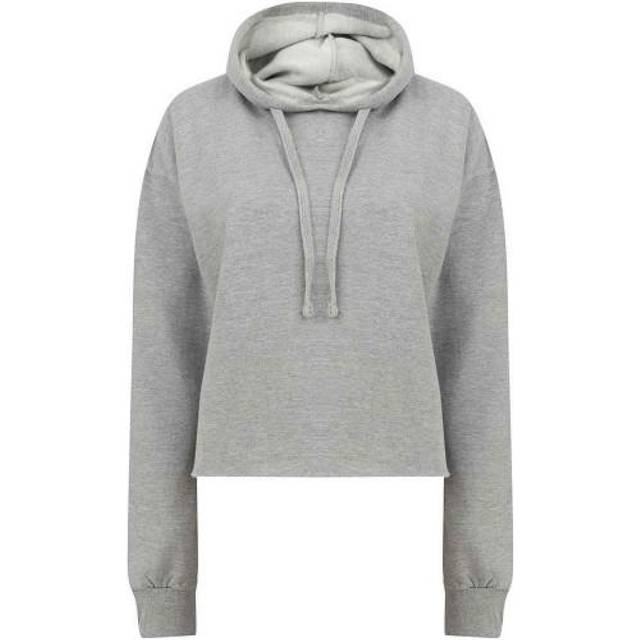 (L, Grey) SF Womens/Ladies Slounge Plain Heather Crop Hoodie