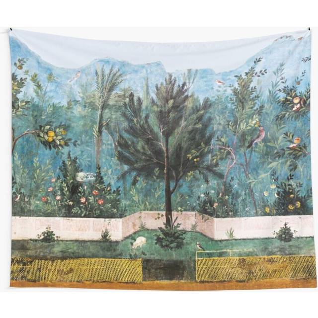 Tapestry 60x50inch ANTIQUE ROMAN WALL PAINTING Flower Garden Flying Birdse,Quince and Apple Trees Wall Hanging Art DÃ©cor Living Room