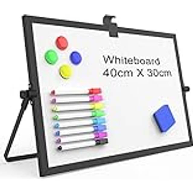 OWill Black Dry Erase White board  16inX12in Large Magnetic Desktop White board with Stand A3 Magnetic Whiteboard & Portable Double-Sided Whiteboard E