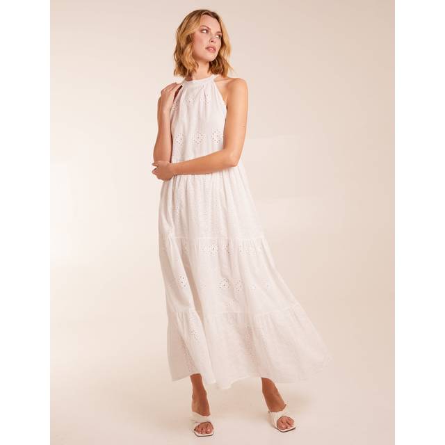 Blue Vanilla Womens Halter Neck Crochet Detailed Maxi Dress - Ivory - Size 14 UK