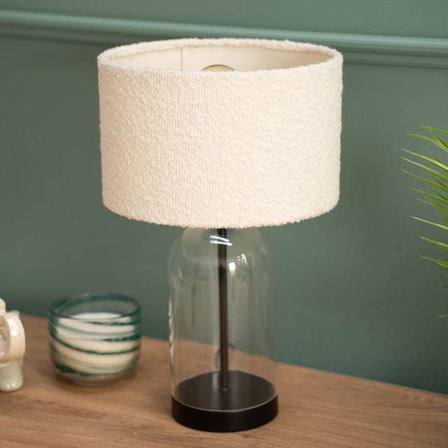 Jessy Glass Table Lamp Boucle Shade - Black - One Size - ValueLights