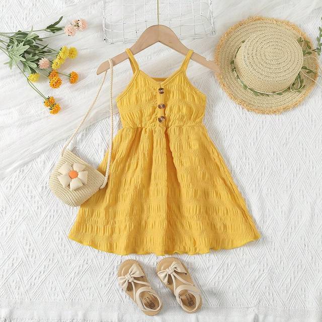 SHEIN Young Girl Textured Cami Dress, Suitable For Summer Vacation