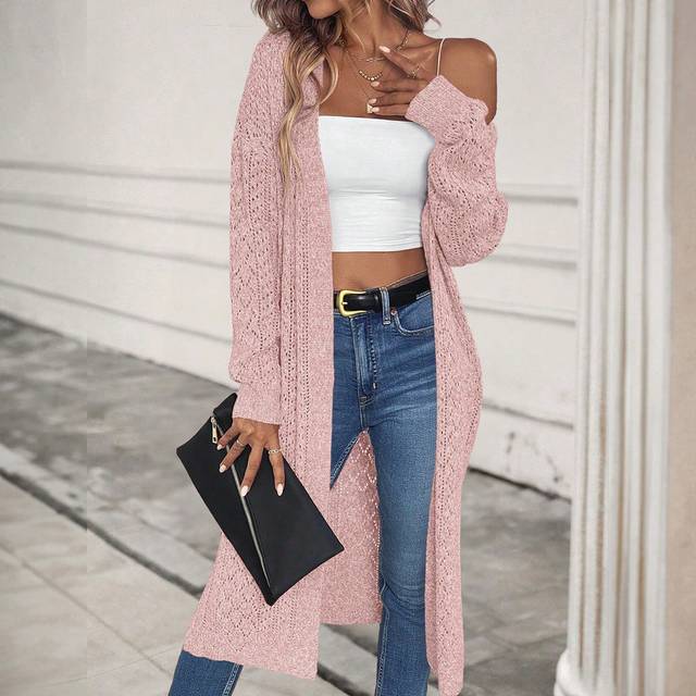 Fritid Öppen Front Lång Kofta - Babyrosa (L,M,S,XL,XS,XXL)