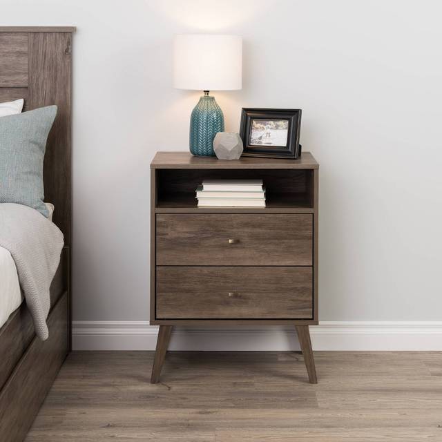 Milo 2-drawer Tall Nightstand with Open Shelf  Drifted Gray