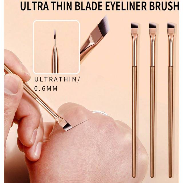 SHEIN 3pcs GOLDEN Sickle Eyeliner Brush Knife Edge Makeup Brush Liquid Eyeliner Brush Ultra Thin Fine Oblique Angle Flat Head Eyebrow Brush