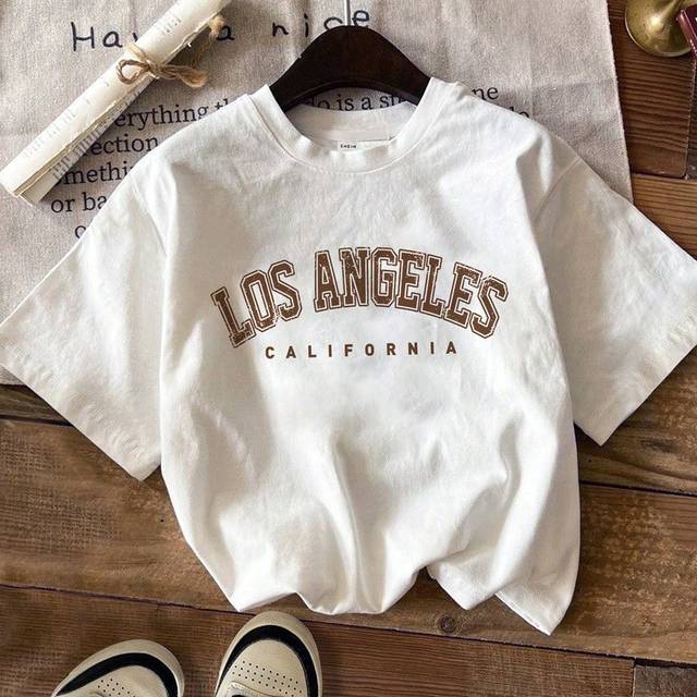 SHEIN Tween Girl Casual Minimalist Letter Print Short Sleeve T-Shirt, Suitable For Summer, Cotton Blended