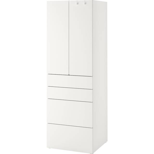 SMÅSTAD / PLATSA garderob, vit vit/med 4 lådor, 60x57x181 cm