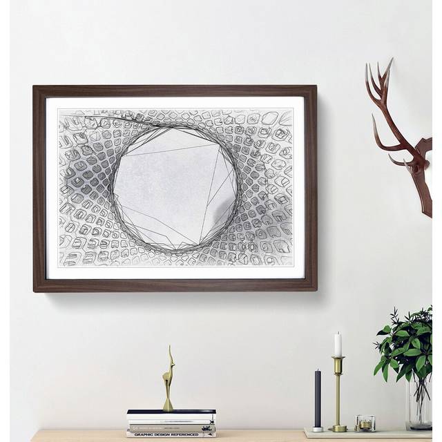 Architecture Sketch Vol.2 in Abstract - Picture Frame Drawing Print - Walnut Framed (48cm H x 65cm W x 2cm D)