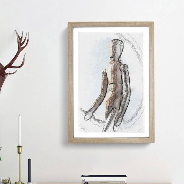 Wooden Artist Mannequin in Abstract - Picture Frame Painting Print - Oak Framed (36cm H x 27cm W x 2cm D)