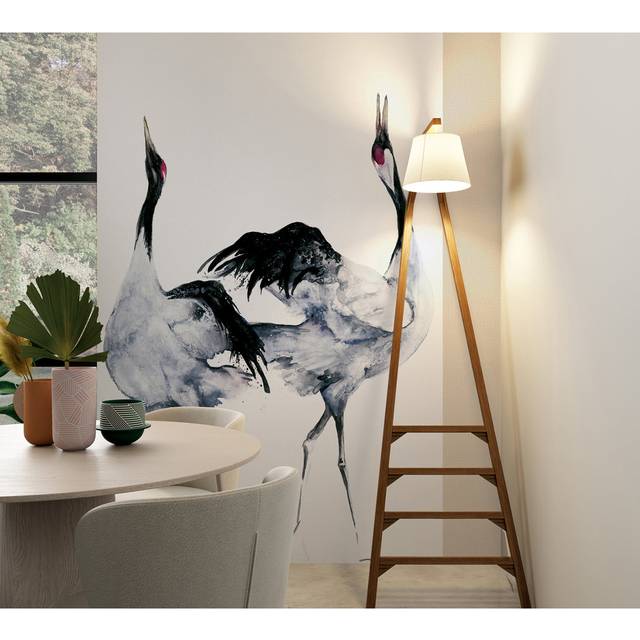 Amariyana Collection Painted Crane Wall Mural 159Cm - Black;White (270cm L X 159cm W)