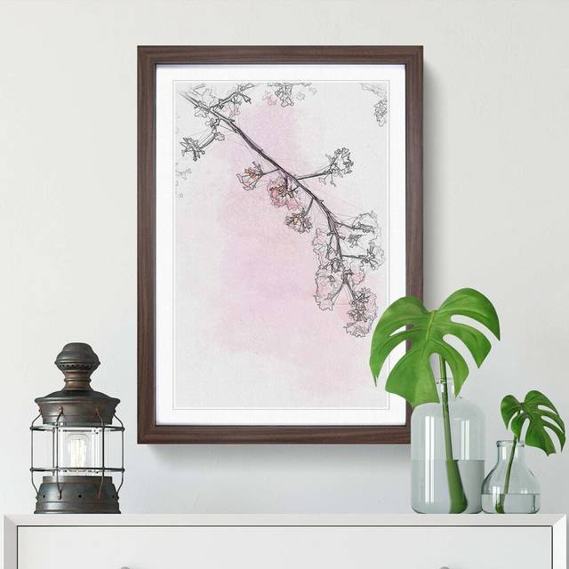 Pink Blossom Cherry Tree in Abstract - Picture Frame Graphic Art Print - Walnut (60cm H x 40cm W x 2cm D)