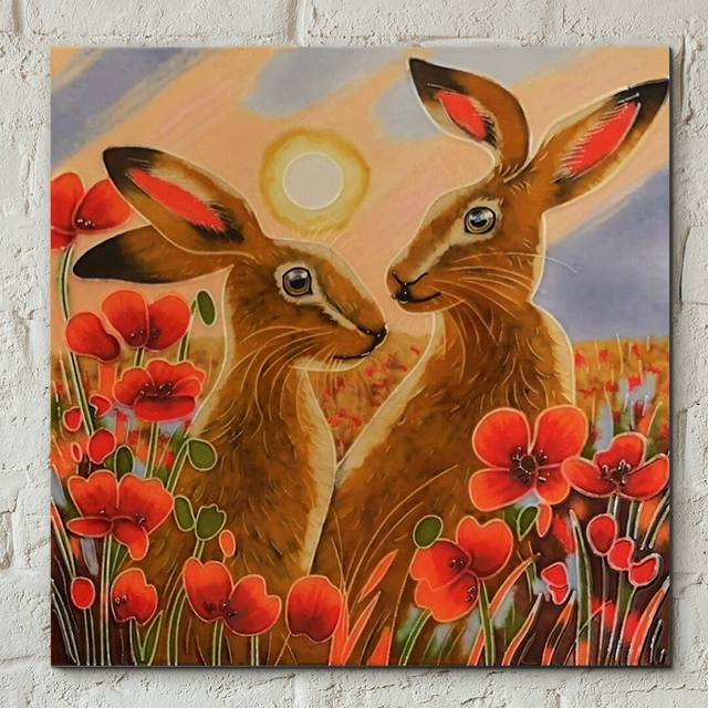 Hand Painted Sharing Sundown Wall DÃ©cor Tile - Brown;Green;Red (50.8cm H X 50.8cm W)