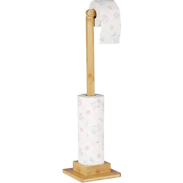 Relaxdays - Toilet Roll Holder, Free-standing, Narrow, Extra Storage, Bathroom, No Drill, HxWxD 71.5x23.5x19 cm, Natural