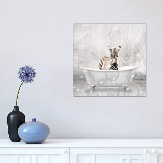 Baby Zebra Bath by Kimberly Allen - Wrapped Canvas Graphic Art (30.48 cm H x 30.48 cm W x 1.91 cm D)