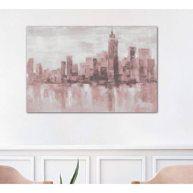 Misty Day In Manhattan Pink Gray by Silvia Vassileva - Wrapped Canvas Painting Print (66.04 cm H x 45.72 cm W x 3.175 cm D)