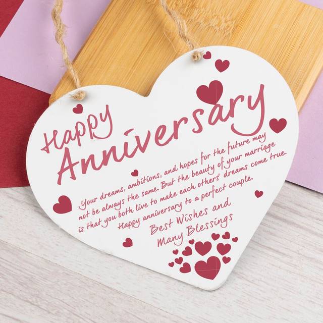 Wooden Heart Plaque Anniversary - Multicolour (10.5cm H X 11.5cm W)