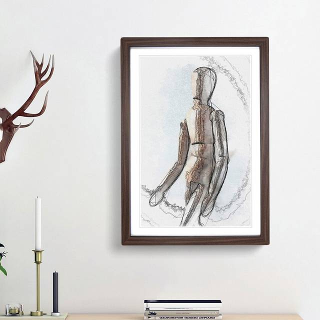 Wooden Artist Mannequin in Abstract - Picture Frame Painting Print - Walnut Framed (36cm H x 27cm W x 2cm D)