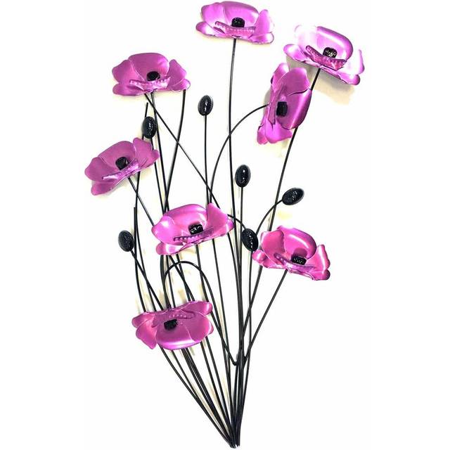 Poppy Flower Bunch Metal Wall Décor - Purple (67cm H X 39cm W)