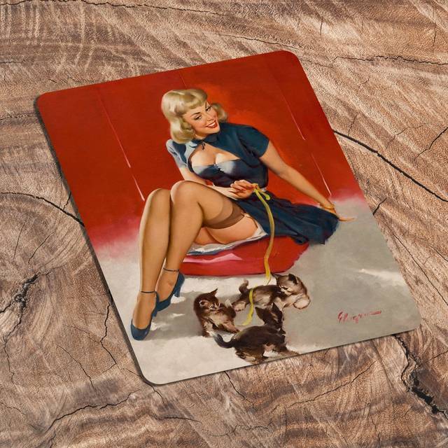 Pin up Girl Red Kitten Personalised Art Wall DÃ©cor - Blue;White;Red (60cm H x 40cm W)