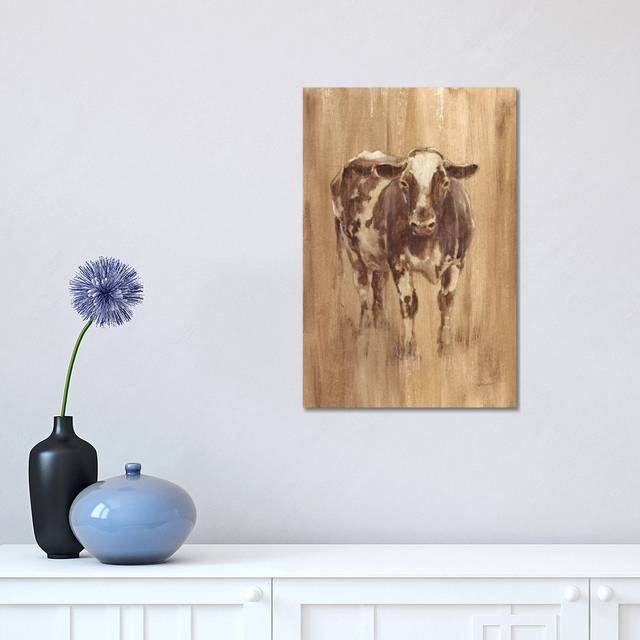 Wood Panel Cow by Ethan Harper - Wrapped Canvas Art Print (30.48 cm H x 45.72 cm W)
