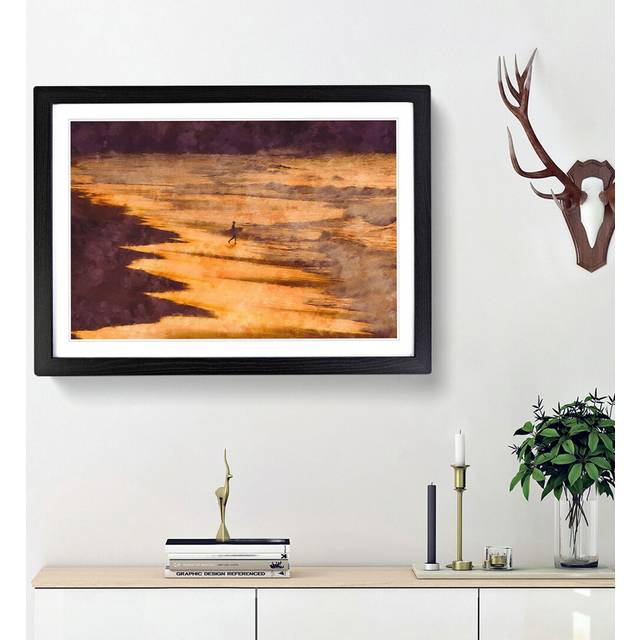 Heading into the Surf - Picture Frame Painting Print - Black Framed (33cm H x 45cm W x 2cm D)