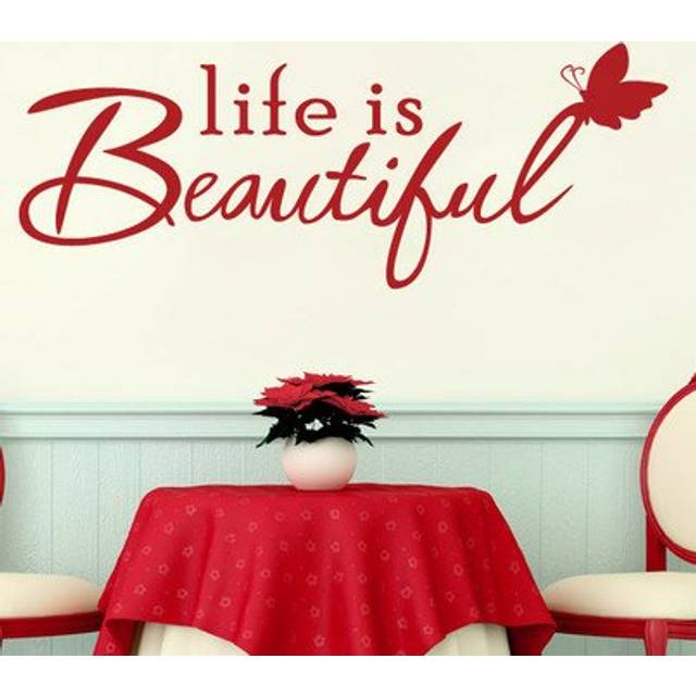 Life Is Beautiful Perching Butterfly Wall Sticker - Dark Red (Medium)