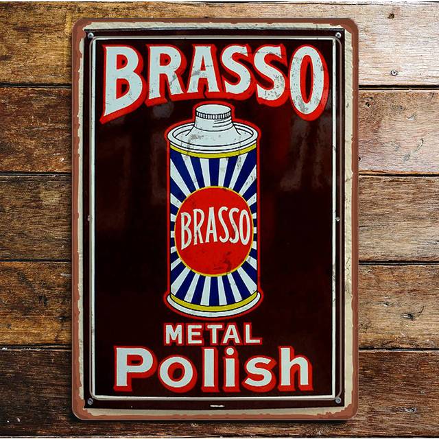 Brasso Metal Polish Metal Advertising Metal Wall Décor - White;Grey;Red (40cm H x 28cm W)