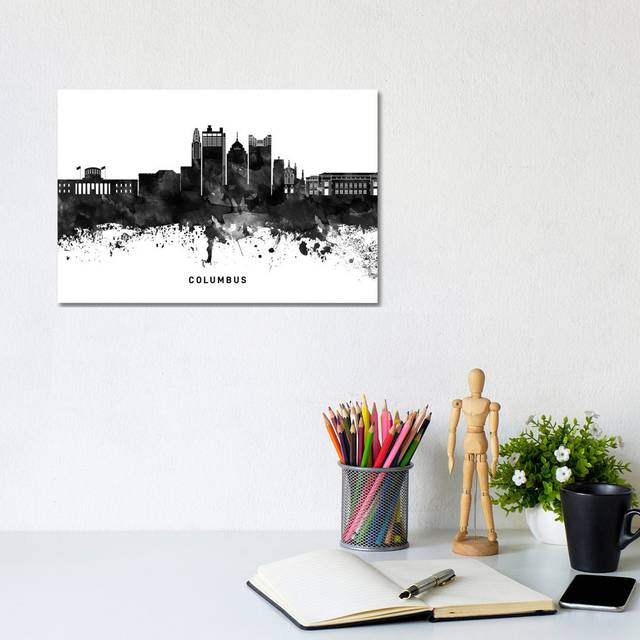Columbus Skyline Black & White by WallDecorAddict - Wrapped Canvas Graphic Art (20.32cm H x 30.48cm W x 1.905cm D)