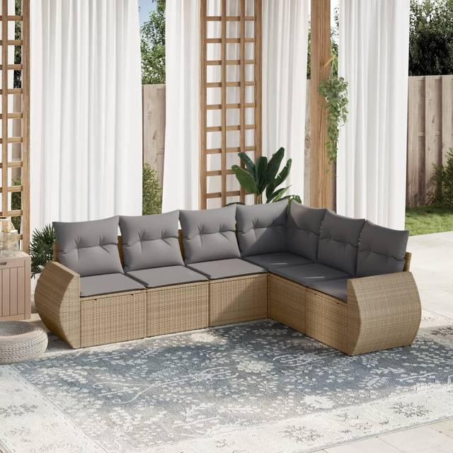 Soffgrupp för trädgården med dynor 6 delar beige konstrotting