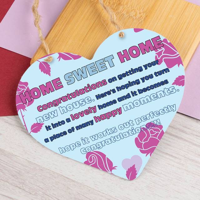 Wooden Heart Plaque CONGRATS New Home Wall Décor - Multicolour;Multicolour (10.5cm H X 11.5cm W)