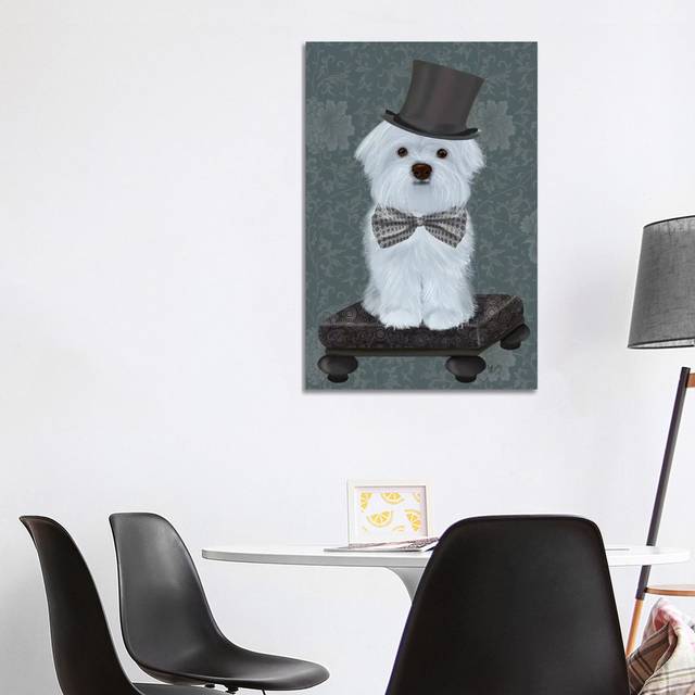 Maltese with Top Hat by Fab Funky - Wrapped Canvas Graphic Art (101.6 cm H x 66.04 cm W x 3.175 cm D)