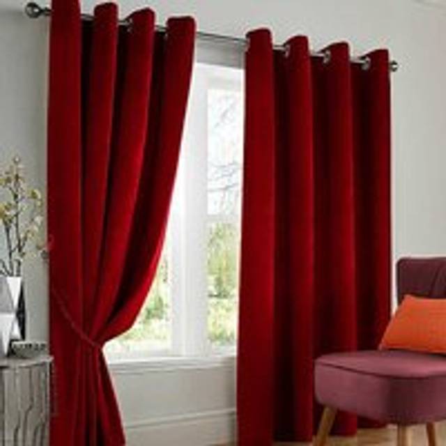 Velvet Ring Top Blackout Curtains - Red - 168cm width x 137cm drop