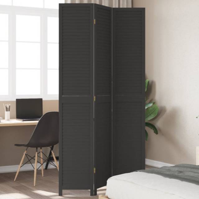 vidaXL Room Divider 3 Panels Black Solid Wood Paulownia