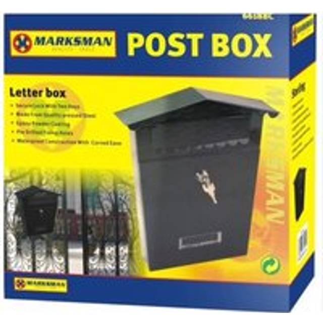 Marksman Wall Mounted Small Black Outdoor Letter Post Box With Key