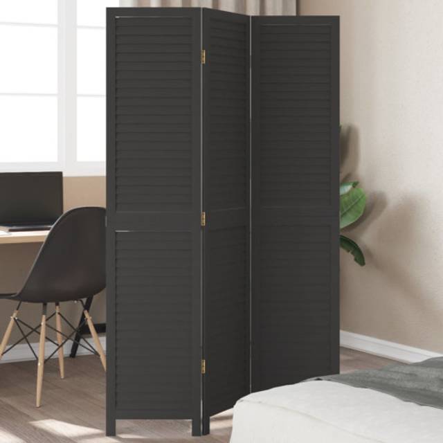 vidaXL Room DividerÂ3 Panels Room Privacy Screen Black Solid Wood Paulownia