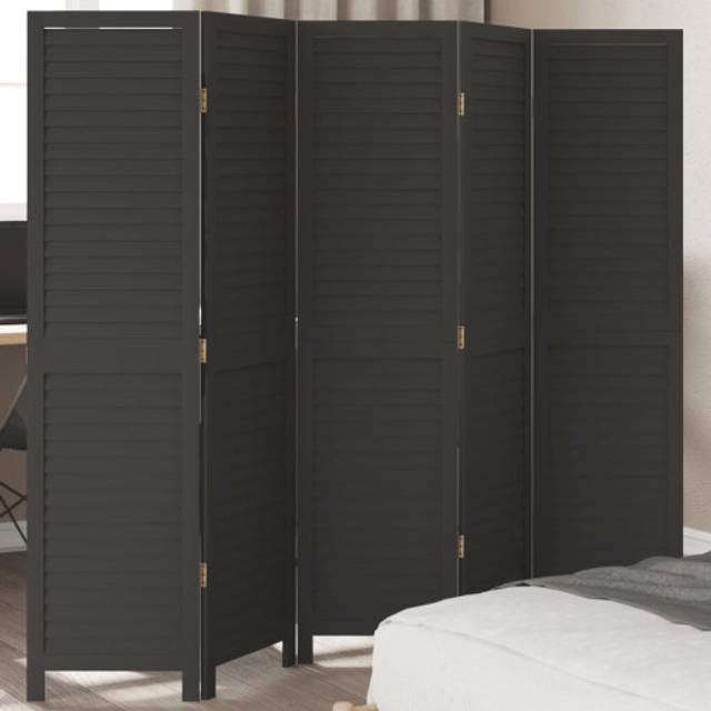 vidaXL Room Divider 5 Panels Black Solid Wood Paulownia